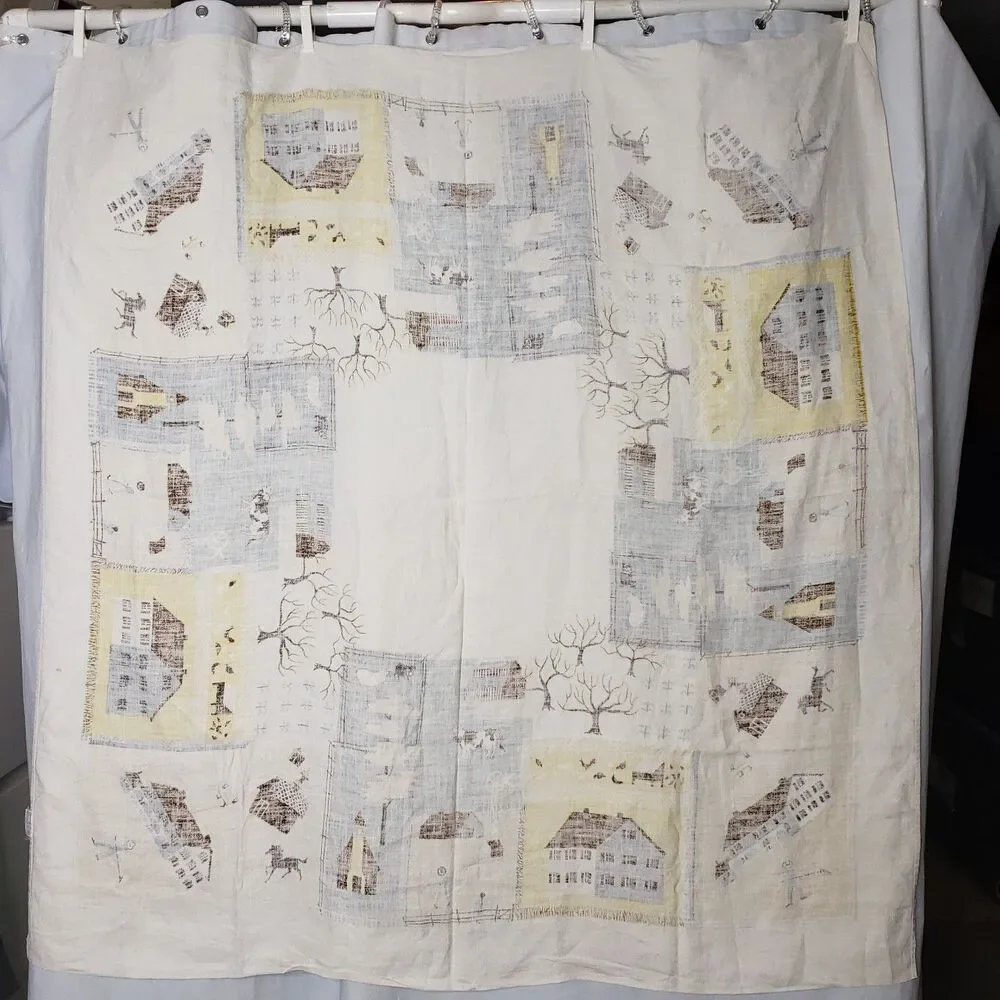 LEACOCK PRINTS Vintage White Blue and Yellow Country Farmhouse Square Tablecloth